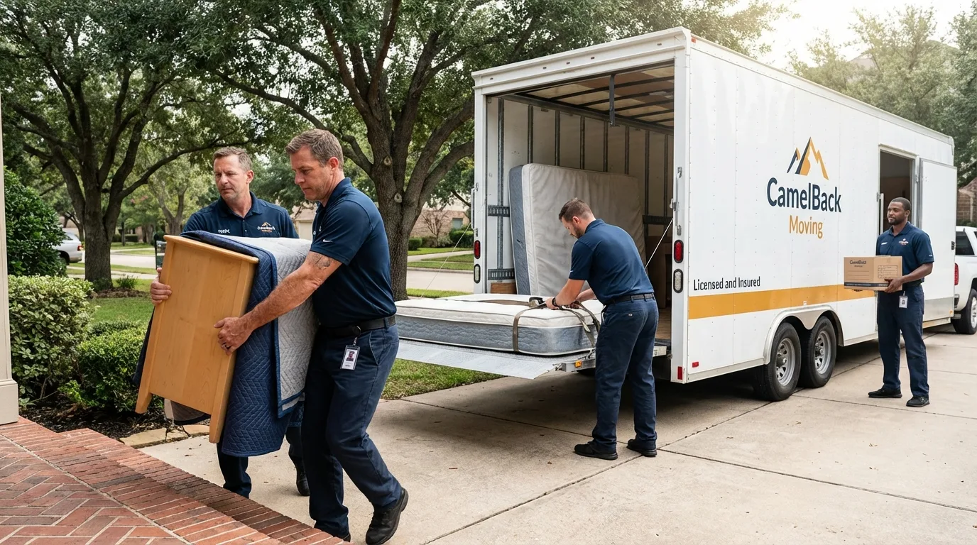 Crew loading residential truck for cross-state move from Holden, ME