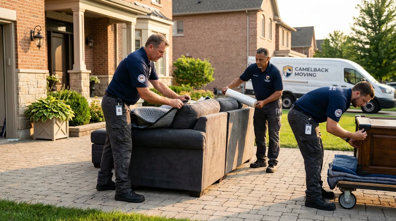 Large estate moving crew wrapping furniture in Holden, ME